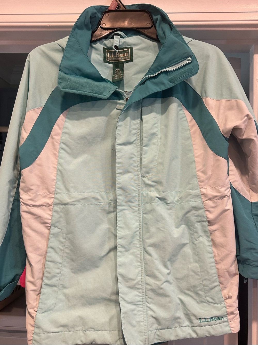 Vintage L.L. Bean Girls' Light Blue, Pink & Teal Jacket, Size 10-12 Girls